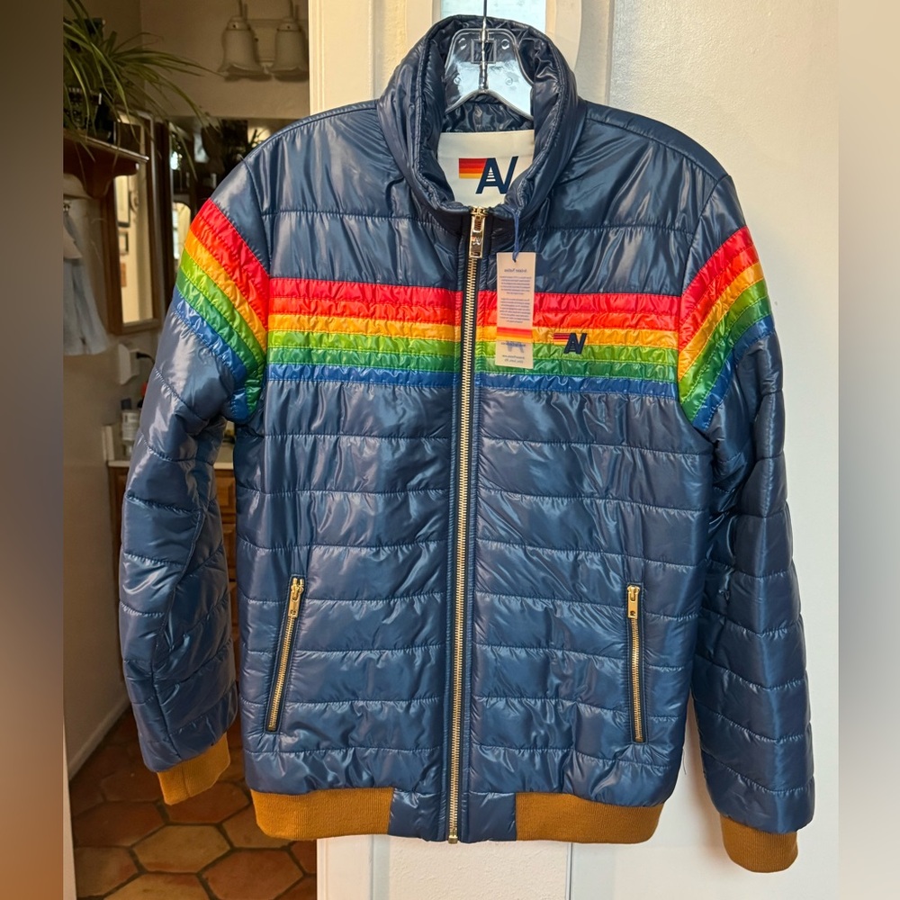 Women’s AVIATOR NATION Glossy 6 Stripe Lightweight Puffer LG $550